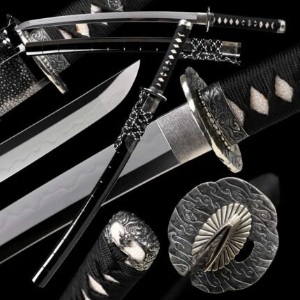 Clay Tempered Full Tang Shinken (真剣) | Japanese Wakizashi: T-10 Steel Maru Blade Tsunami kashirae (津波拵)